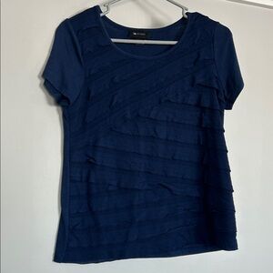 AB Studio Blue Cap Sleeve Blouse With Ruffles